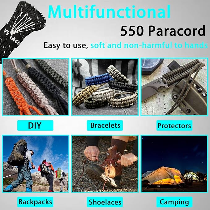 VVAAGG Reflective Paracord Rope 100FT, 7 Strand Nylon para Cord Lanyard Utility 550 Parachute Cord, 4mm Thin Tent Rope for Outdoor Camping Hiking