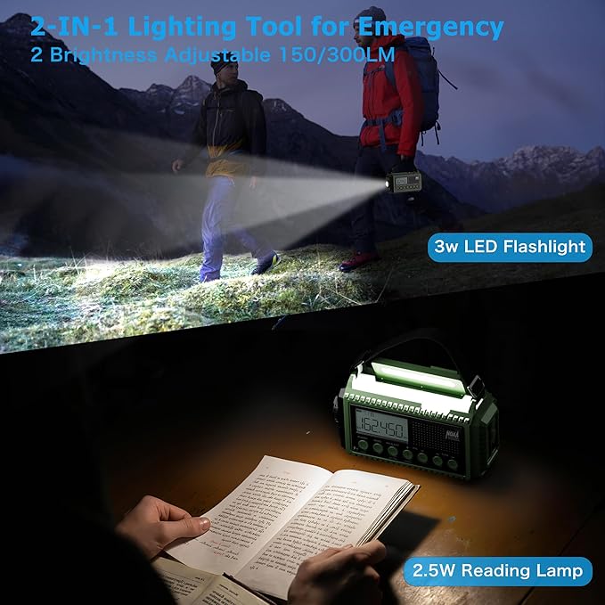 Eoxsmile NOAA Weather Radio 12000mAh - Emergency Radio Hand Crank Solar Battery Operated Portable AM/FM Shortwave Radio with USB-C Charger, Flashlight, SOS Alert for Home Outdoor Hurricane Survival