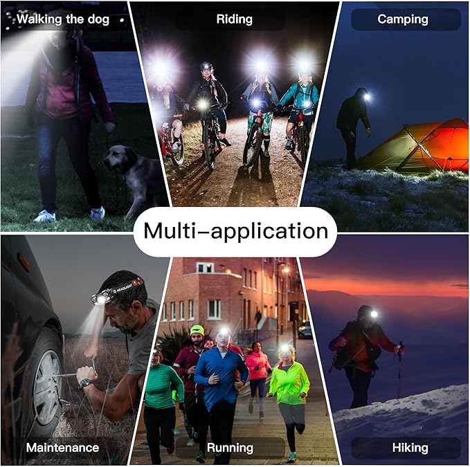KunHe 10 Pack led Rechargeable Headlamp Flashlight Headlight Motion Sensor 10 Mode for Outdoor Camping Gear Hiking Fishing Running Cycling Headlight Emergency Lights for Home