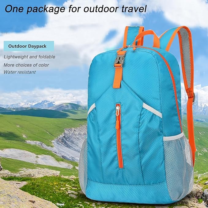 levayhill 25L Foldable Hiking Backpack Lightweight Packable Basic-Daypack Collapsible Bag Water-Resistant Travel Men Women Camping Cycling Outdoor (Blue)