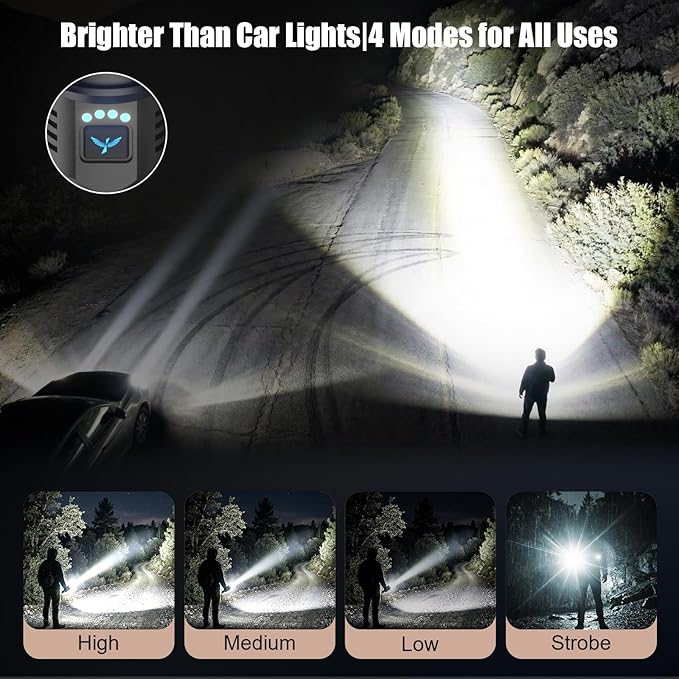 SKYFIRE Rechargeable Flashlights High Lumens with Ignition Lens,5000mAh Super Bright Flashlight Waterproof Powerful LED Tactical Flash Light for Camping Essentials Outdoor Home&Gifts