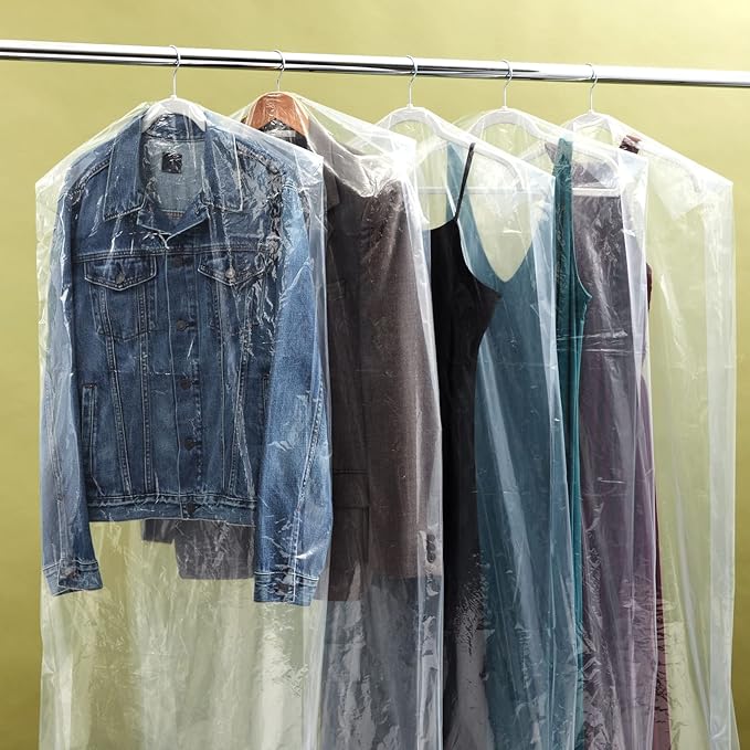 Juvale Clear Plastic Garment Bag - Dress Bags for Gowns & Dry Cleaner Covers - Hanging Clothes Organizer & Clothes Storage - 21 x 72 in, Pack of 50