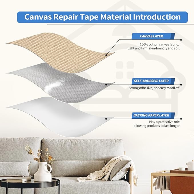 KING MOUNTAIN Canvas Repair Patch 16×30 Inch Self-Adhesive Waterproof Fabric Patch for Sofas, Tents, Furniture,Tote Bags, Car Seats (Khaki)