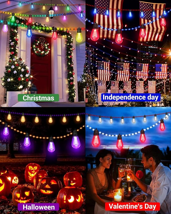 Lightdot 96FT Outdoor RGB String Lights, Dimmable Color Changing Waterproof LED Patio Lights with Remote Control,Commercial Grade Hanging Light for Patio Cafe Bistro Backyard- ETL Listed