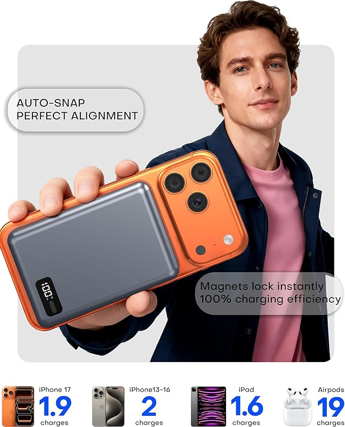 Enyneo Mag.Safe Portable Charger, 10000mAh Battery Pack - Qi2 Certified, 22.5W Fast Charging Wireless Magnetic Power Bank for iPhone 17/ Air/ 16/15/14/13/12 Series, Travel Camping Essential-Grey