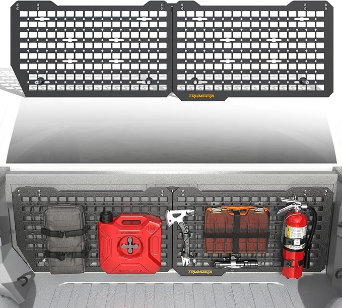 Trumgeta Aluminum Front Bed MOLLE Panel Fit for 2019–2026 Chevy Silverado 1500 5.8FT, No-Drill Installation, Heavy-Duty Truck Bed Organizer Storage Rack System for Tools and Outdoor Equipment