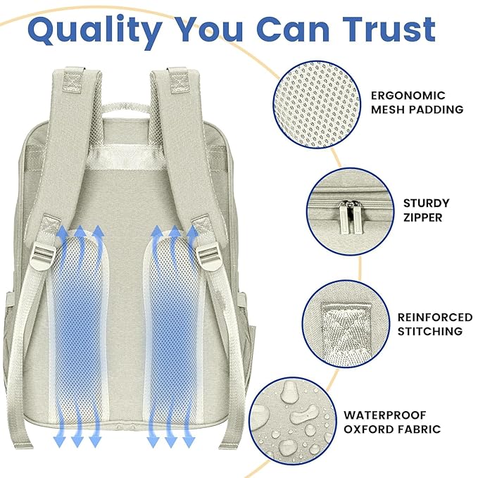 Baby Shower Gifts Diaper Bag Backpack, Baby Diaper Bag, Large Baby Bag for Boys & Girls, Waterproof, 16 Pockets, Insulated Bottle Holders, Durable,Travel-Friendly & Lightweight,Easy Organization,Beige