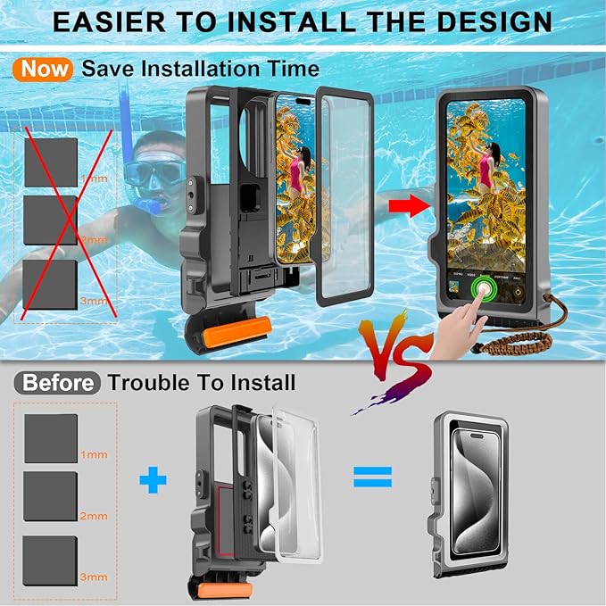 2026 Diving Snorkeling Phone Case for iPhone 17/16/15/14/13/12/11 Pro Max/XS/X Samsung Galaxy S26/S25/S24 Professional Scuba Dive Waterproof Underwater Photo Video Cover (4TH Gen, Gray)
