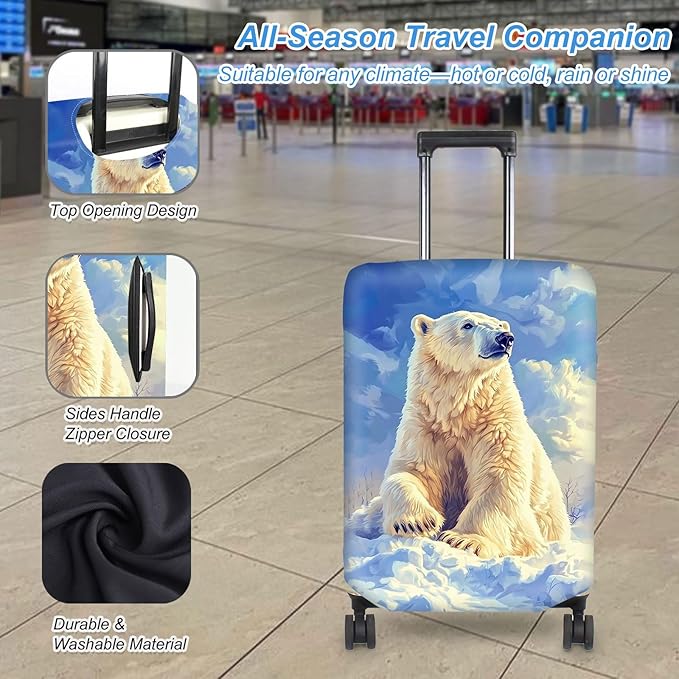 Luggage Cover Protector for 19-20 Inch Suitcases, TSA Approved Elastic Travel Suitcase Covers, Anti-Scratch Washable Luggage Sleeve for Carry On & Checked Bags, White Polar Bear