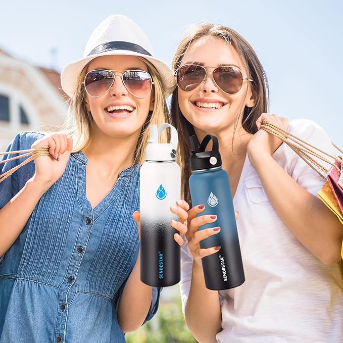 SENDESTAR Stainless Steel Water Bottle, Wide Mouth Water Bottle 18 oz, 24oz,32 oz,40 oz with 2 Lids (Straw Lid), Double Wall Vacuum Insulated Leak Proof, Keep Liquids Hot or Cold