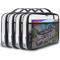 holay 4 Packs Large PVC Toy Storage Organizer with Zipper, Name Tag & Manual Pocket, Clear Durable Case for Blocks, Clay, Board Games, Travel (Black, Large)