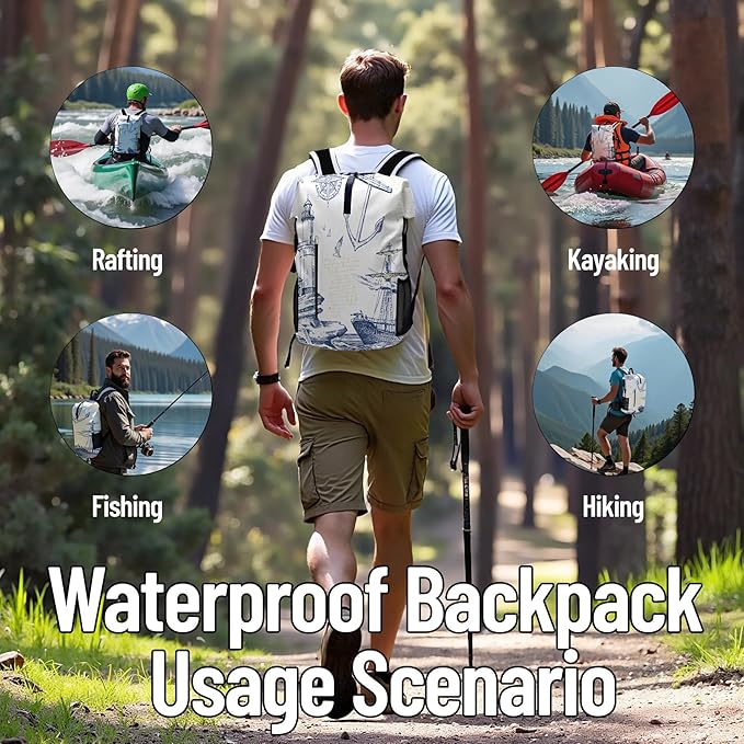 Waterproof Dry Bag Heavy Duty Marine Dry Bags for Kayaking Hiking Anchor Nautical Lighthouse Backpack Roll-Top Closure Bag - Backpack Waterproof Phone Case 35L/55L/85L
