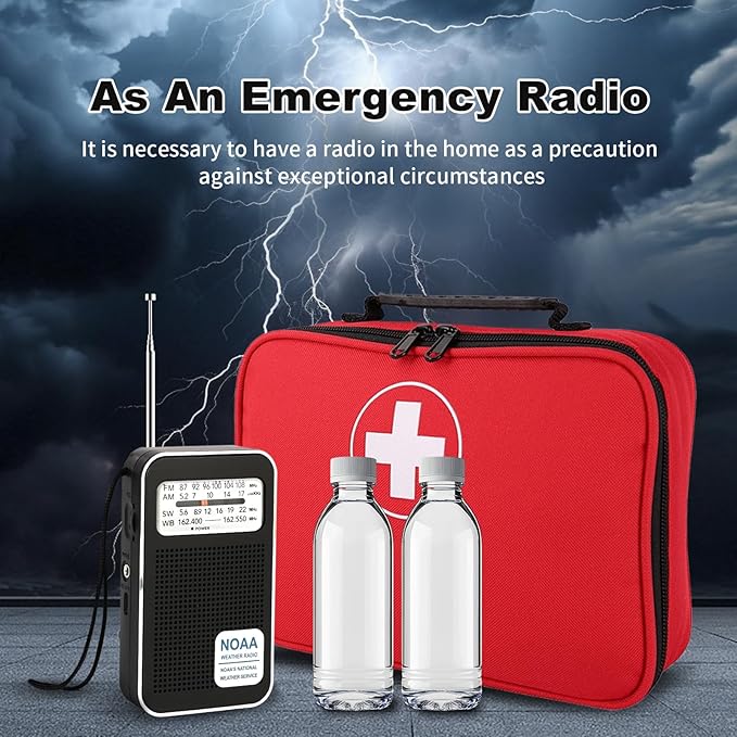 Portable Personal NOAA Weather Radio, 4-Band AM/FM/SW/WB Emergency Transistor Radio, Best Reception, Long Antenna, Dual Power, Type-C & 3.5mm Headphone Jack for Hurricane Camping Daily