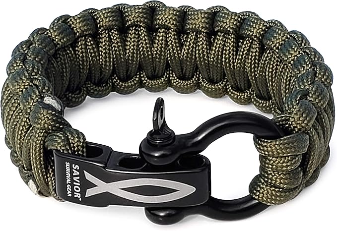 Savior Survival Gear Paracord Bracelet with Stainless Steel Adjustable Shackle