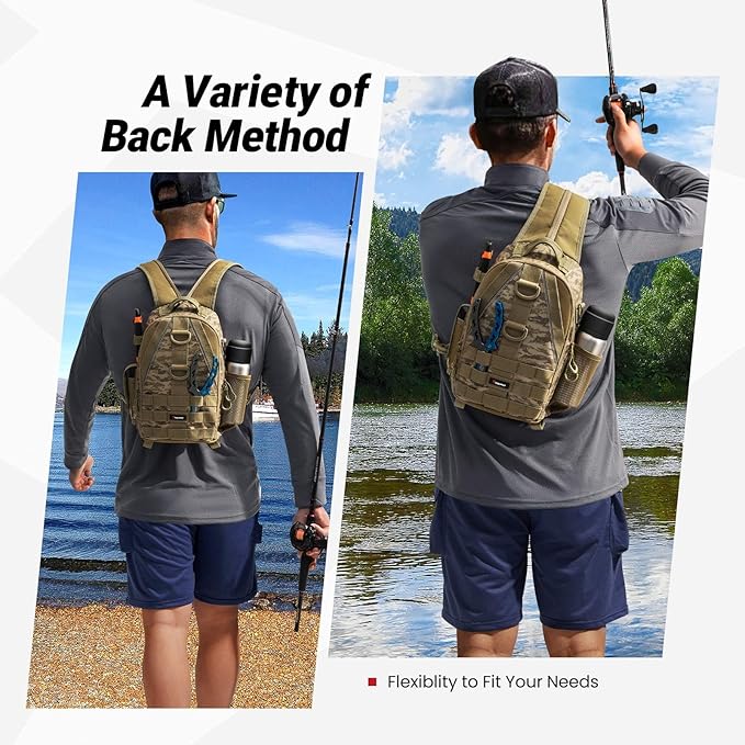 Piscifun Fishing Backpack with Rod Holder, Lightweight Sling Bag Storge Gear and Equipment