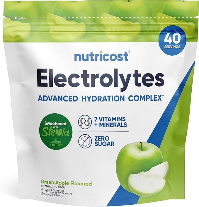 Nutricost Electrolytes Complex, Green Apple Flavored, 40 Stickpacks - Advanced Hydration Complex