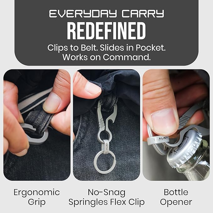 Titanium Carabiner Keychain Hook – Ultra-Light and Strong 2-Pack EDC Carabiner Clips – Aerospace Titanium Carabiner with Bottle Opener – No-Snag No-Hinge Single Body Design