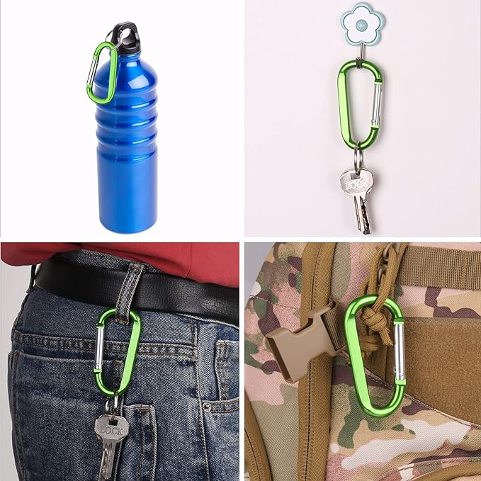 CampTek Carabiner Caribeaner Clip,3" Large Aluminum D Ring Shape Carabeaner with Keyring Keychain Hook