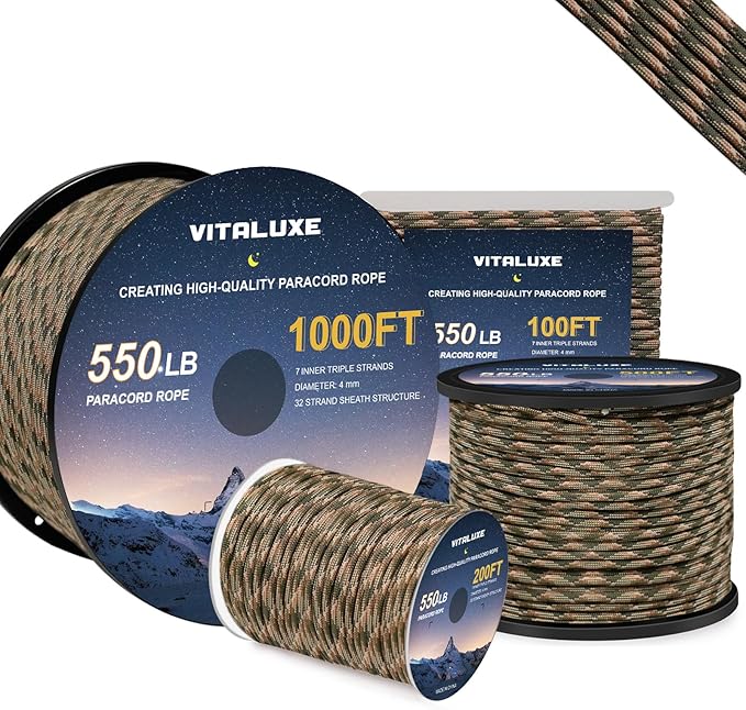 Paracord 550, 4mm, 7 Triple Strands Utility Rope, Parachute Cord for Survival Gear, Camping, Hiking, and DIY Bracelets, Keychains,Accessories, Type III