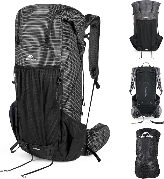 Naturehike 45L Rock 2.0 Upgraded Internal Frame Hiking Backpack for Outdoor Camping Travel Backpacking, Ultralight Backpack for Adults(Black/L/45L)