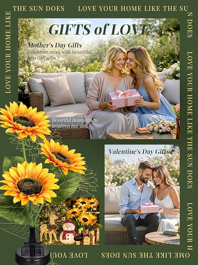 GIGALUMI Solar Garden Lights Artificial Sunflowers, LED Garden Decor Carefree Sunflower Solar Lights Outdoor Yard Decorations Outdoor, Everlasting Sunflower Decor Gift for Yard Patio (Set of 2)