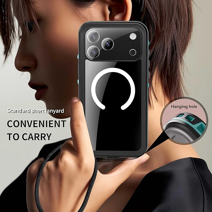 Compatible for iPhone 17 Pro Max Case 6.9" Waterproof 【Compatible with Magsafe 】【IP68 Underwater】 Clear Magnetic Built-in Screen Protection Lanyard Diving Swim Dustproof Shockproof Blue