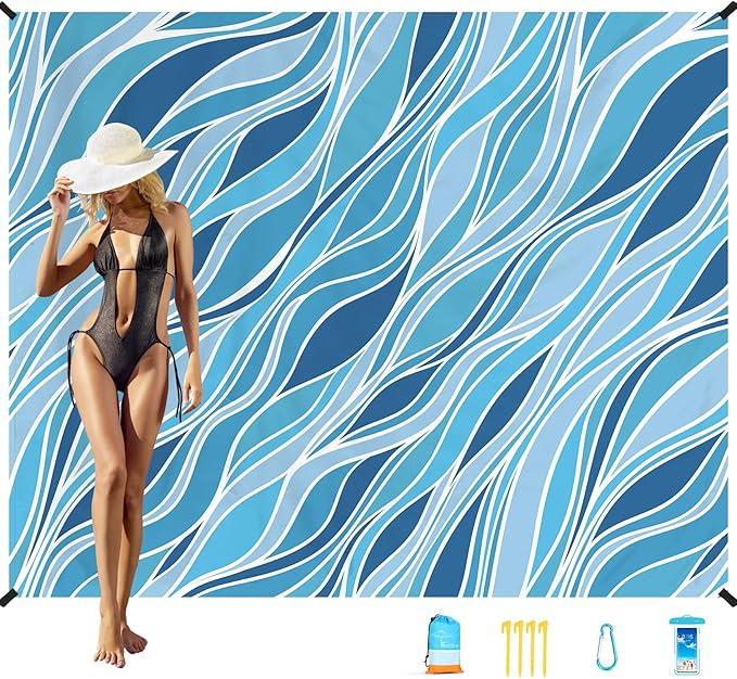 Famstar Beach Blanket Oversized Extra Large78 X 110",Waterproof Sandproof Beach Blanket 2-8 Adults Lightweight Durable for Travel Camping Hiking Picnic