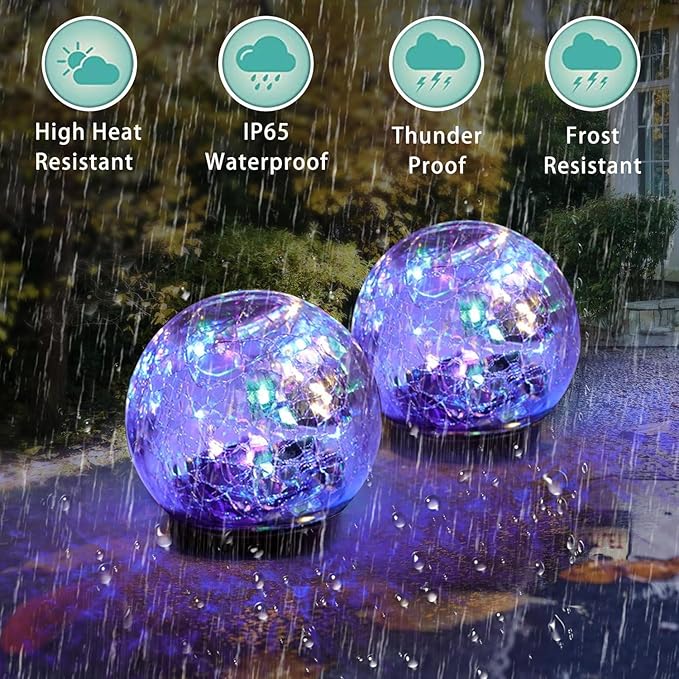 SyouHome Solar Garden Lights Outdoor Waterproof, 6 Pack Cracked Glass Ball Light, Ground Landscape Garden Decor, Solar Globe Decorative for Pathway/Patio/Lawn/Yard (Multicolor)