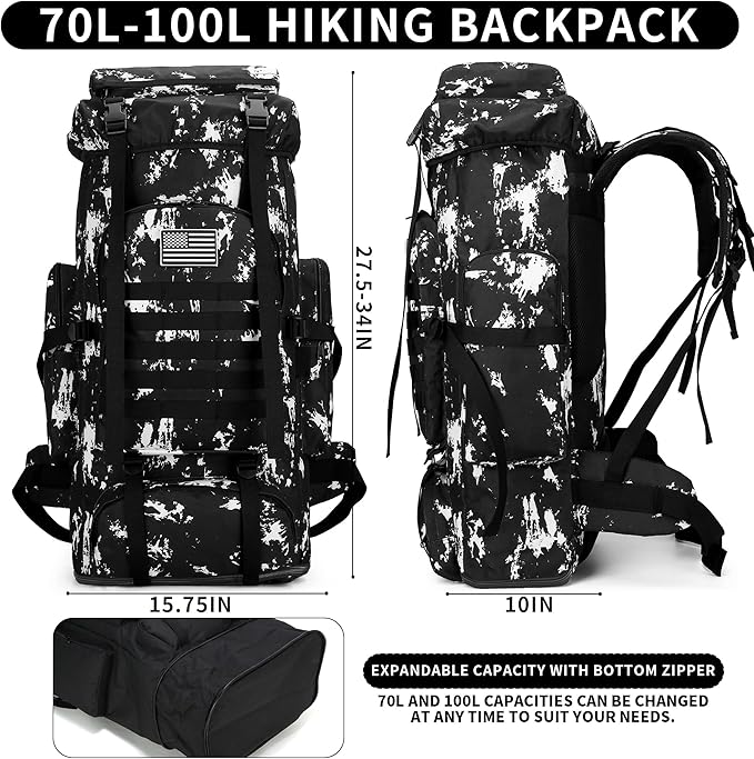 Hiking Backpack for Men 70L/100L Camping Backpack Military Rucksack Molle 3 Days Assault Pack for Climbing | Camping Backpack, 3 Days Assault Pack, for Climbing