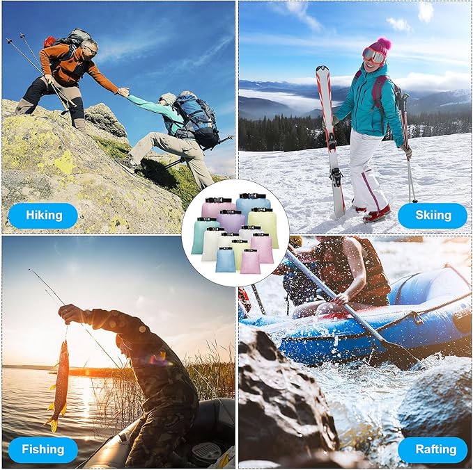 Shappy 6/12 Pcs Waterproof Dry Bags, Lightweight Outdoor Waterproof Dry Stuff Sacks 15/8/5/4/3/2 L and Long Adjustable Shoulder Strap for Kayaking Rafting Boating Hiking Camping