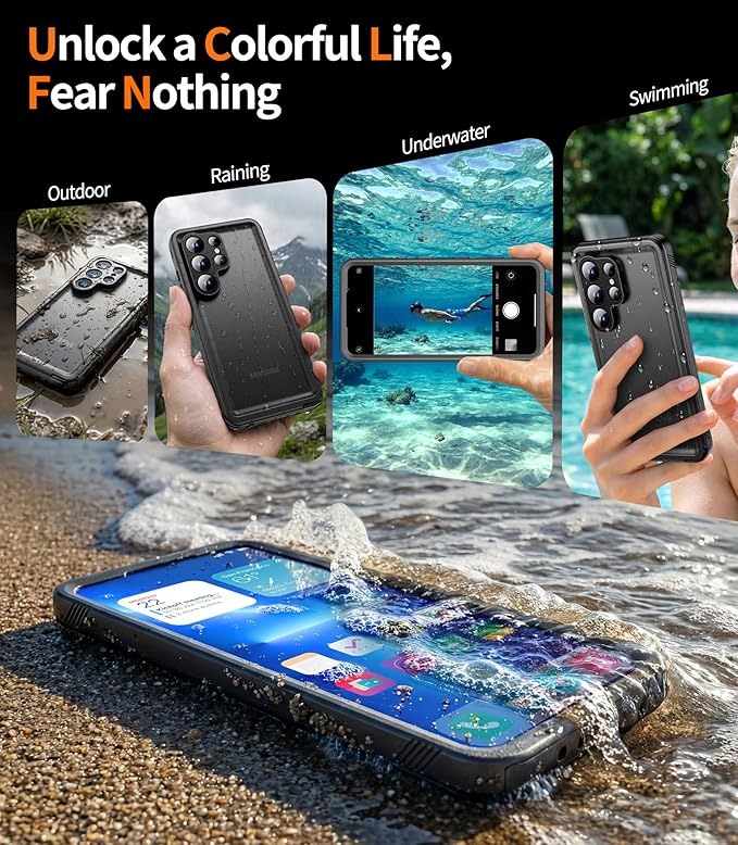 Cozycase for iPhone 16 Plus Case Waterproof - 360 Heavy Duty with Screen/Camera Protector Shockproof IP68 Underwater Dustproof Water Dust Shock Proof Full Body/Front and Back Case Black/Frosted Clear