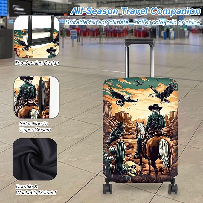 Luggage Cover Protector for 26-28 Inch Suitcases, TSA Approved Elastic Travel Suitcase Covers, Anti-Scratch Washable Luggage Sleeve for Carry On & Checked Bags, Cowboy on Horseback