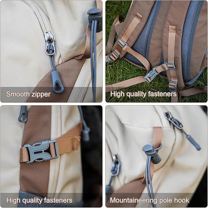 AUGUR hiking backpack small outdoor backpack women men lightweight back pack for hiking camping rucking daypack(Khaki)