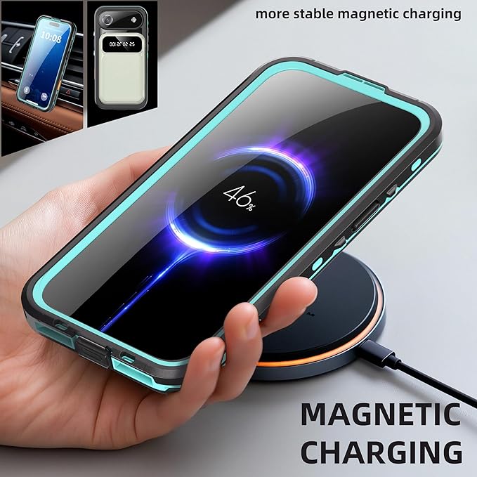 Compatible for iPhone 17 Air Case 6.5" Waterproof 【Compatible with Magsafe 】【IP68 Underwater】 Clear Magnetic Built-in Screen Protection Lanyard Diving Swim Dustproof Shockproof Blue
