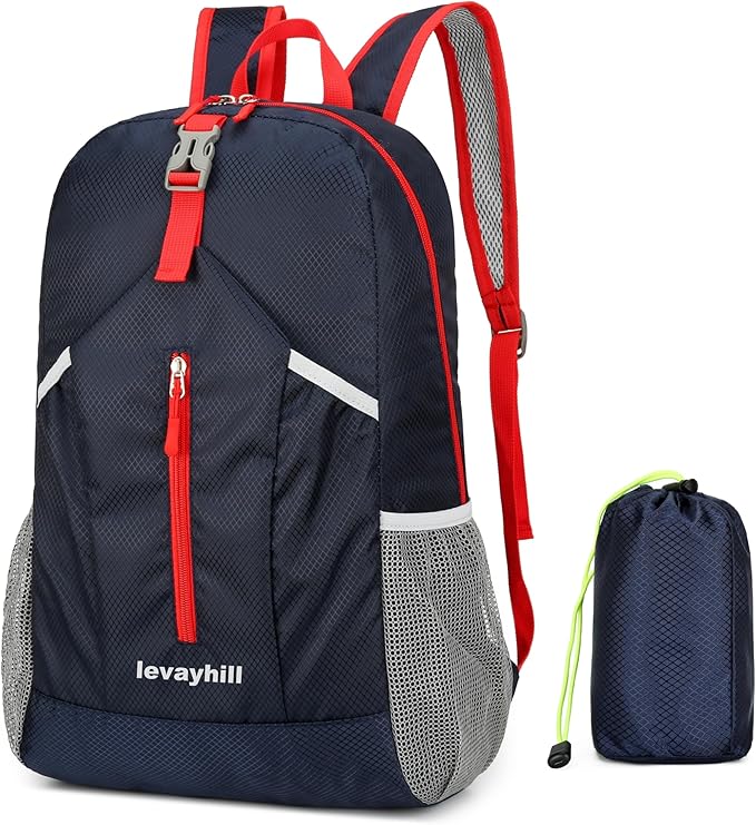 levayhill 25L Foldable Hiking Backpack Lightweight Packable Basic-Daypack Collapsible Bag Water-Resistant Travel Men Women Camping Cycling Outdoor (Dark Blue)