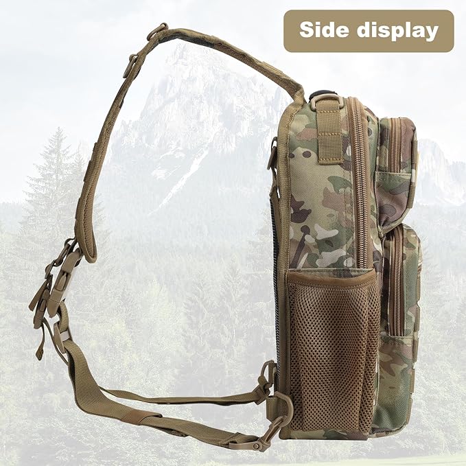 Rover Sling Pack Tactical Shoulder Sling Bag Backpack with Bottle Holder Crossbody Chest Bag, CP Camo