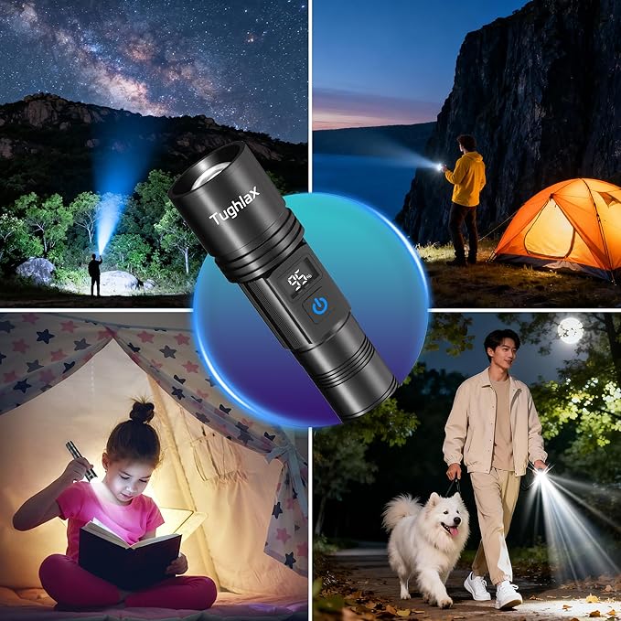 LED Rechargeable Flashlights 9900 High Lumens 2Pack, Super Bright Flashlight, Zoomable Powerful Camping Flashlights with LCD Digital Display, 5 Modes Waterproof Flash Light for Home