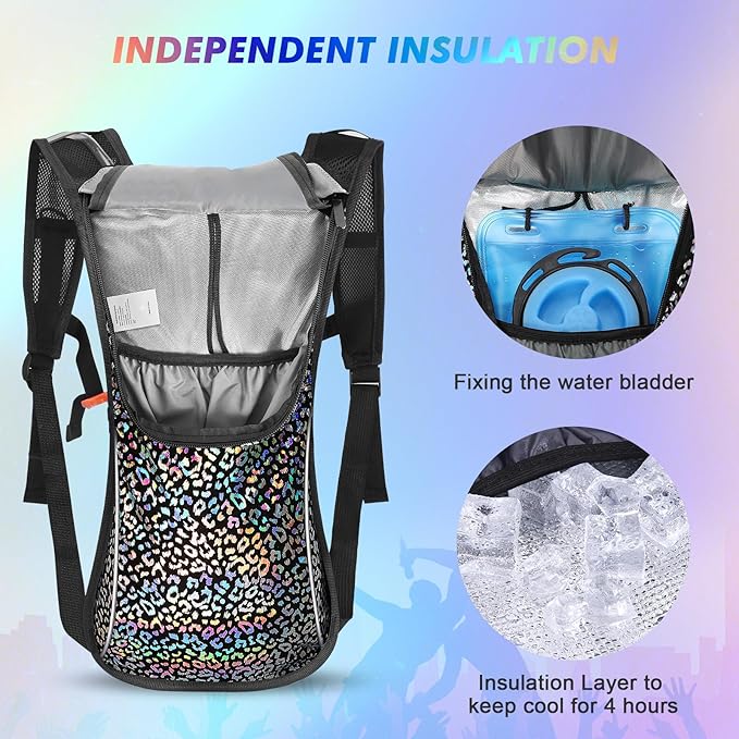 Rave Hydration Pack, Hydration Backpack with 2L Hydration Bladder, Festival Essential Water Backpack for Hiking, Running, Cycling, and Music Festivals