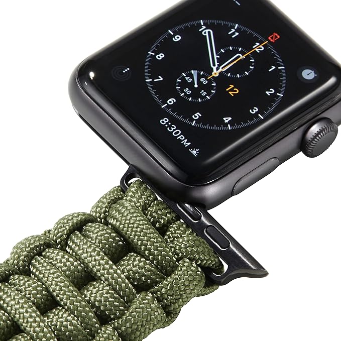 Savior Survival Gear Paracord Band Compatible with Apple Watch Band 49mm 46mm 45mm 44mm 42mm,iWatch Band Series Ultra 10 9 8 7 6 5 4 3 2 1 SE,Adjustable strap for men (Green-Brown Leather, Adjustable)