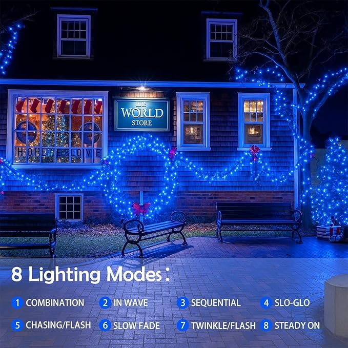 Extra-Long Solar String Lights for Outside, 4 Pack 400LED Solar Fairy Lights Outdoor Waterproof, Copper Wire with 8 Modes Solar Twinkle Lights for Tree Garden Party Patio Xmas Wedding Decor (Blue)