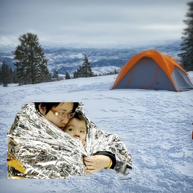 MEETSWEET Emergency Rescue Blanket Outdoor Survival Blanket Waterproof, Windproof, Warm, Sunscreen Lightweight and Portable Suitable for First Aid Bags and Outdoor Camping, Silver, 12pcs