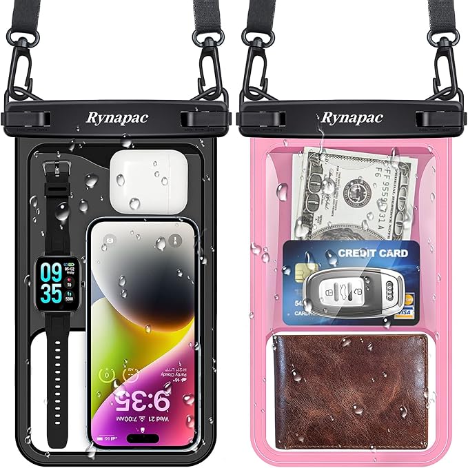 Rynapac [Up to 10" Large Waterproof Phone Pouch - 2 Pack IPX8 Waterproof Phone Case for iPhone 17 16 15 Pro Max Galaxy S26 Ultra, Touchscreen & Underwater Photography, Beach Cruise Travel Essentials