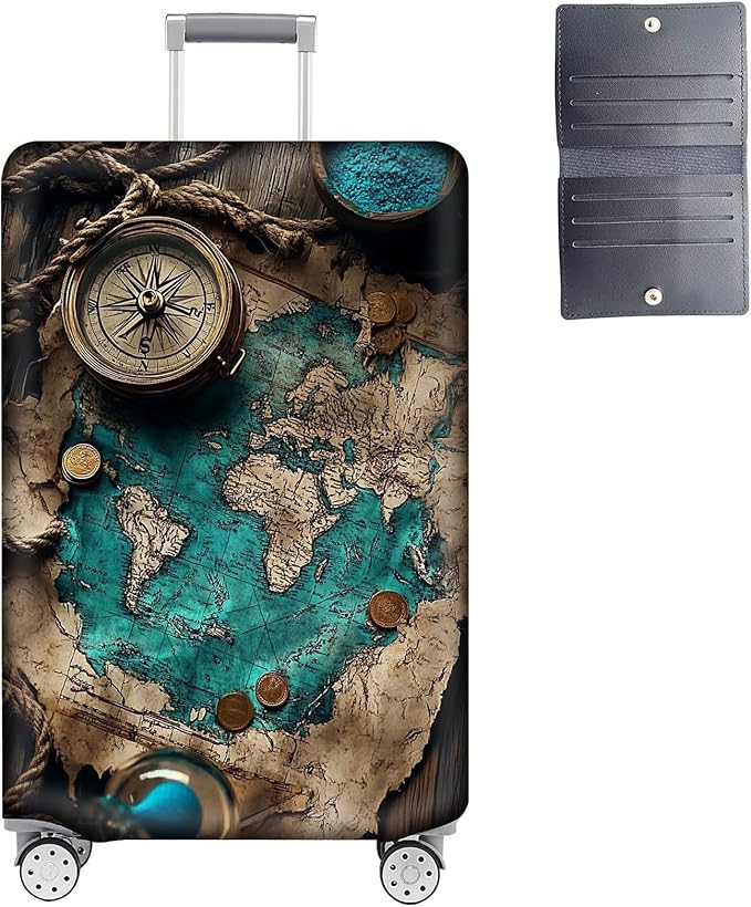 Luggage Cover Protector for 22-24 Inch Suitcases, TSA Approved Elastic Travel Suitcase Covers, Anti-Scratch Washable Luggage Sleeve for Carry On & Checked Bags, Ancient Map