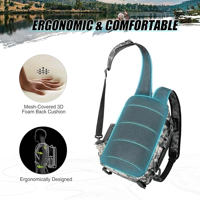 Piscifun Fishing Backpack with Rod Holder, Lightweight Sling Bag Storge Gear and Equipment