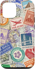 World Map Travel Passport Stamps Postage Stamp Case for iPhone 12/12 Pro