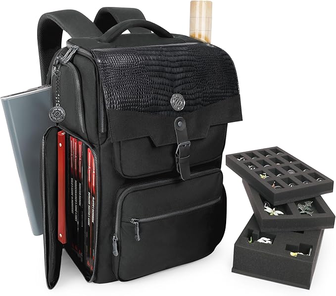 ENHANCE Collector's Edition DnD Backpack - RPG DM Bag for Dungeons and Dragons - DnD Bag fits 6-8 Books, 18" Laptop/DM Screen Slot, Miniature Foam Trays, Accessory Pockets, Map Strap (Dragon Black)