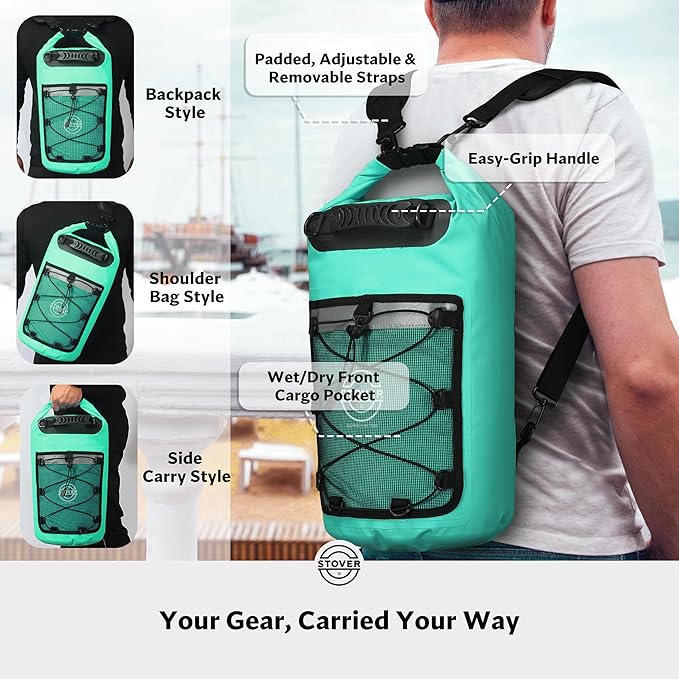 STOVER 5/10/25/30/40/55L Waterproof Dry Bag- Roll-Top Backpack w/Phone Case- Kayaking, Hiking, Camping, Boating- Men/Women