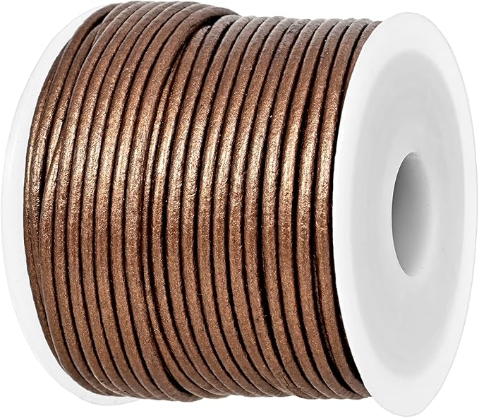 GENIQUE Real/Genuine Round Leather String Cord for Necklace, Bracelets, Jewelry, Kumihimo Braiding, DIY Projects (20 Metres) (1.5mm, Kansa)