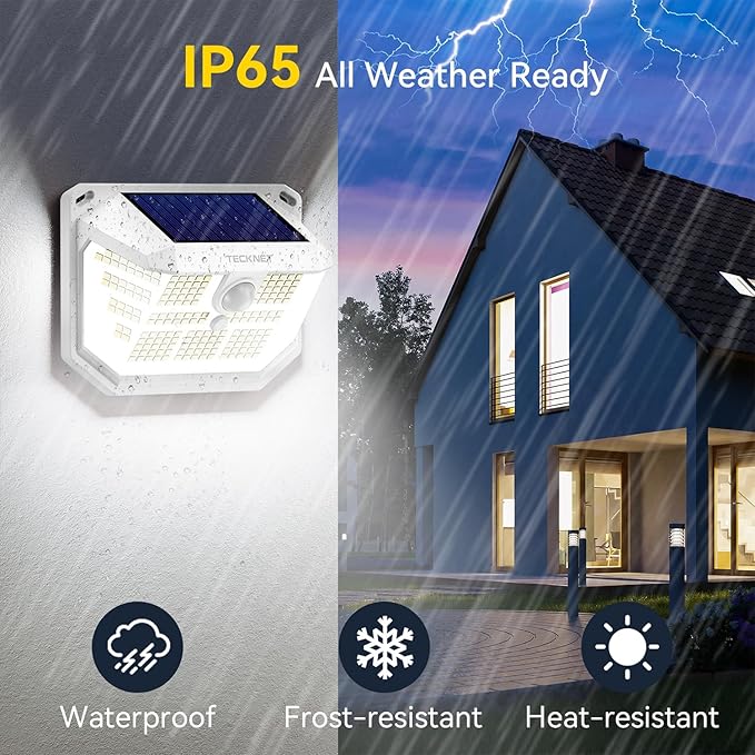 TECKNET 231 LED Solar Motion Lights Outdoor Waterproof, 6 Pack 300° Angle & 3 Lighting Modes PIR Motion Sensor Security Solar Wall Lights IP65 for Fence Front Door Yard Deck Garden Garage