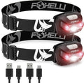 Foxelli USB-C Rechargeable LED Headlamp – Super Bright, Lightweight Head Lamp for Running, Camping, Hiking & Work – Comfortable Fit for Adults & Kids